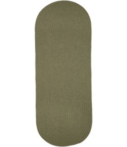 Rhody Solid Wool Moss Green S111 2 ft. X 8 ft. Oval Runner Braided Rug