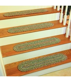Rhody Sophia Moss Green SO65 8 in. X 28 in. Stair Tread Set-of-4 Braided Rug