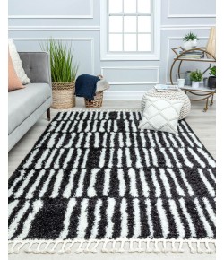 Bennett Bevar BT30A Stormy Nights Geometric/Stripe Modern Black Area Rug, 8 ft. 3 in. X 10 ft. 0 in.