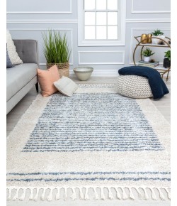 Bennett Bevar BT35B Ice Frost Stripe Shag White Area Rug, 8 ft. 3 in. X 10 ft. 0 in.