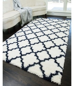 Rugs America Cloud Shag FH100C Ivory Navy Quatrefoil Geometric Contemporary Ivory Area Rug, 5 ft. X 8 ft.