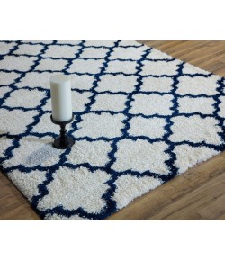 Rugs America Cloud Shag FH100C Ivory Navy Quatrefoil Geometric Contemporary Ivory Area Rug, 5 ft. X 8 ft.