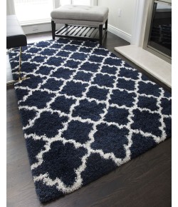 Rugs America Cloud Shag FH100D Navy Ivory Quatrefoil Geometric Contemporary Navy Area Rug, 8 ft. X 10 ft.