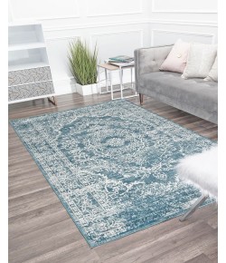 Rugs America Freida FY70A Blue Frost Vintage Farmhouse Blue Area Rug, 5 ft. X 7 ft.