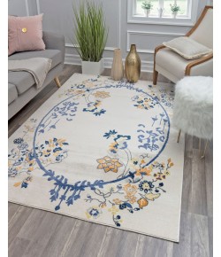 Rugs America Hanna VA20D Gold Magnolia Floral Transitional White Area Rug, 5 ft. X 7 ft.
