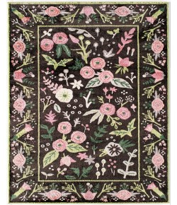 Rugs America Hanna VA30A Gardenia Pink Ony X Floral Transitional Black Area Rug, 8 ft. X 10 ft.