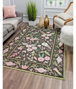 Rugs America Hanna VA30A Gardenia Pink Ony X Floral Transitional Black Area Rug, 8 ft. X 10 ft.