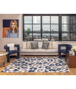 Elizabeth Sutton Vela VE45A Untamed Animal/Abstact Bohemian Blue Area Rug, 8 ft. 0 in. X 10 ft. 0 in.