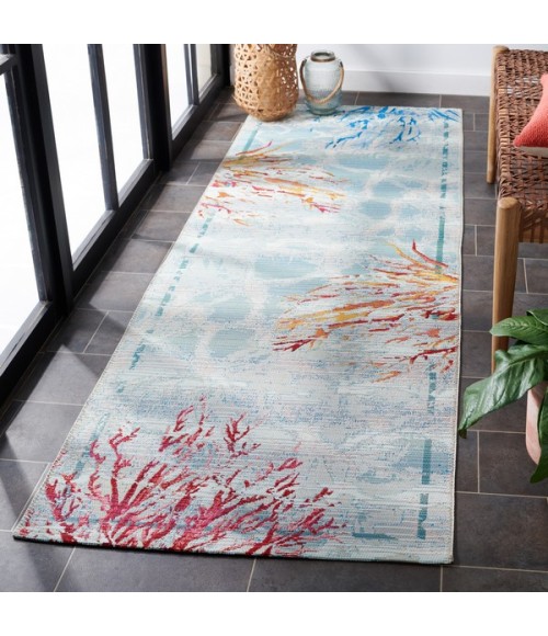 Safavieh Barbados BAR535 Teal / White 2'-8" X 8' Runner Area Rug