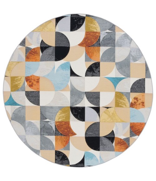Safavieh Barbados BAR539 Ivory Black / Blue Rust 6'-6" X 6'-6" Round Area Rug