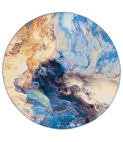 Safavieh Barbados BAR540 Blue / Rust Gold 6'-6" X 6'-6" Round Area Rug