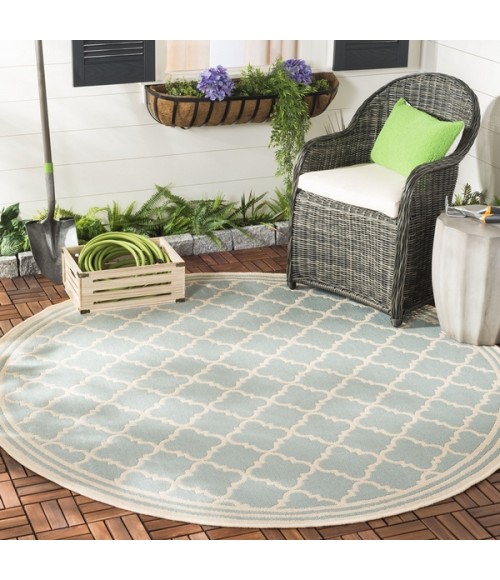Safavieh Beach House BHS121 Aqua / Cream 4' X 4' Round Area Rug