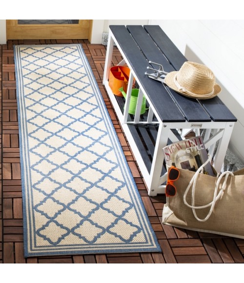 Safavieh Beach House BHS121 Cream / Blue 2'-2" X 6' Runner Area Rug