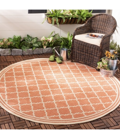 Safavieh Beach House BHS121 Rust / Creme 6'-7" X 6'-7" Round Area Rug