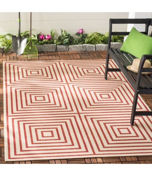 Safavieh Beach House BHS123 Red / Creme 2'-2" X 4' Accent Area Rug