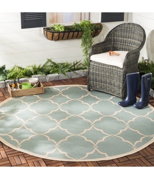 Safavieh Beach House BHS125 Aqua / Cream 6'-7" X 6'-7" Round Area Rug