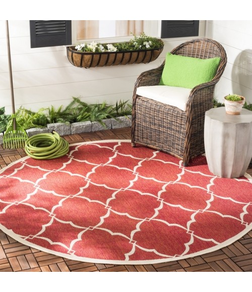 Safavieh Beach House BHS125 Red / Creme 4' X 4' Round Area Rug