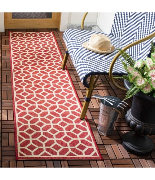 Safavieh Beach House BHS127 Red / Creme 2'-2" X 8' Runner Area Rug