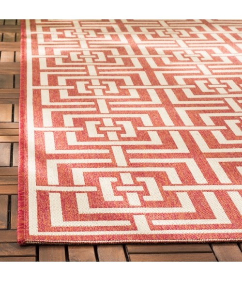 Safavieh Beach House BHS128 Red / Creme 6'-7" X 6'-7" Square Area Rug