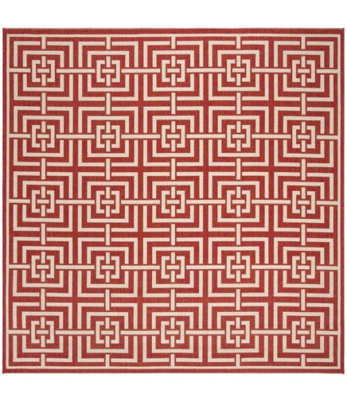 Safavieh Beach House BHS128 Red / Creme 6'-7" X 6'-7" Square Area Rug