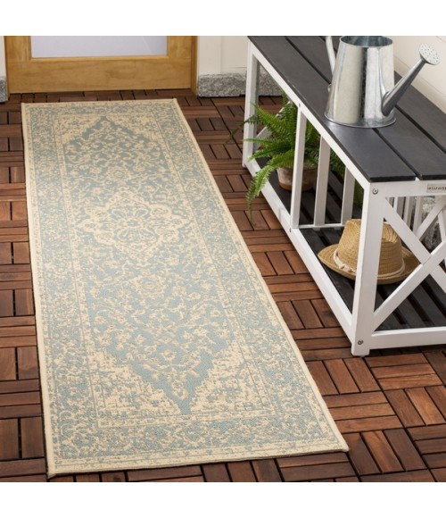 Safavieh Beach House BHS137 Aqua / Cream 2'-2" X 12' Runner Area Rug