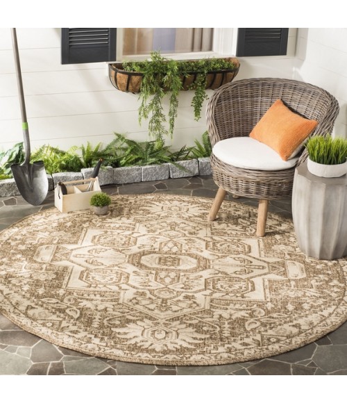 Safavieh Beach House BHS138 Cream / Beige 6'-7" X 6'-7" Round Area Rug