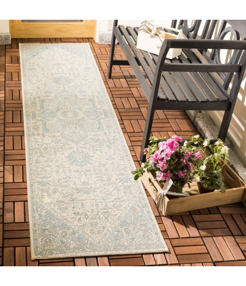 Safavieh Beach House BHS138 Aqua / Cream 2'-2" X 8' Runner Area Rug