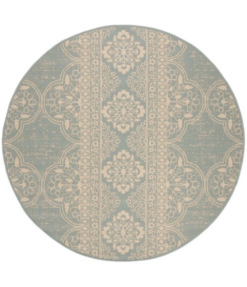 Safavieh Beach House BHS174 Cream / Aqua 8' X 8' Round Area Rug