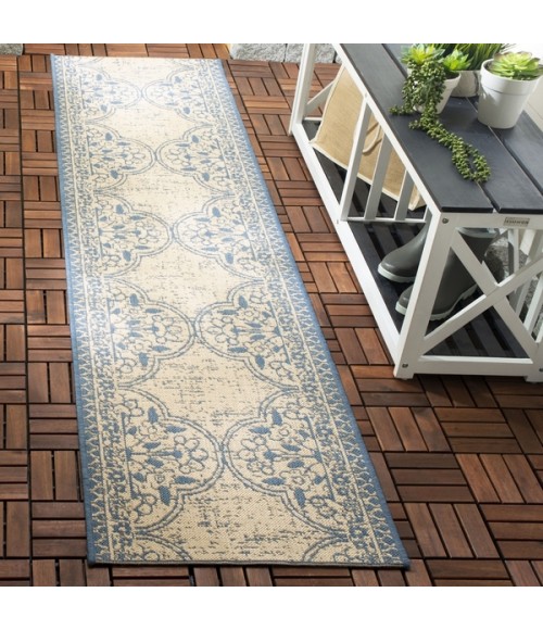 Safavieh Beach House BHS174 Blue / Creme 2'-2" X 12' Runner Area Rug