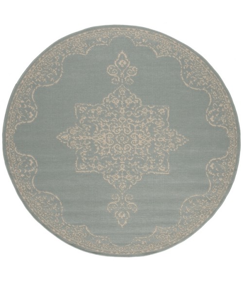 Safavieh Beach House BHS180 Cream / Aqua 4' X 4' Round Area Rug