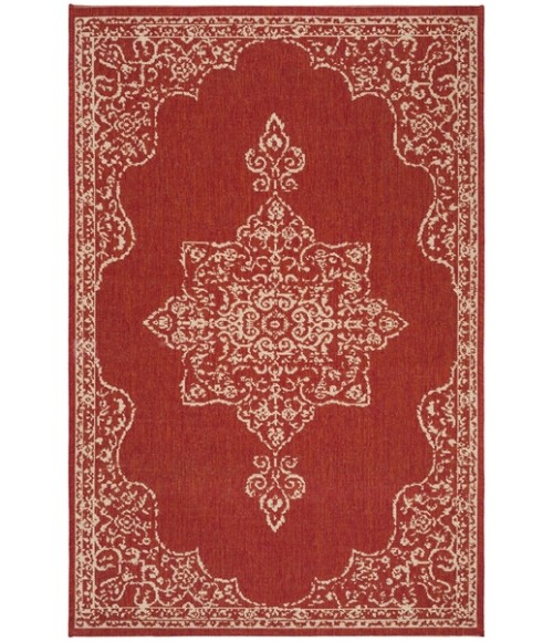 Safavieh Beach House BHS180 Red / Creme 4' X 4' Square Area Rug