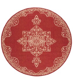 Safavieh Beach House BHS180 Red / Creme 6'-7" X 6'-7" Round Area Rug