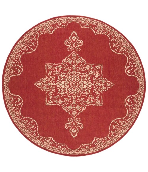 Safavieh Beach House BHS180 Red / Creme 6'-7" X 6'-7" Round Area Rug