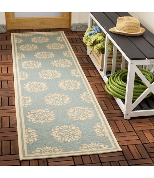 Safavieh Beach House BHS181 Aqua / Cream 2'-2" X 8' Runner Area Rug