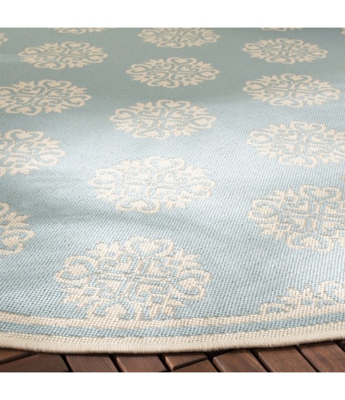 Safavieh Beach House BHS181 Aqua / Cream 8' X 8' Round Area Rug