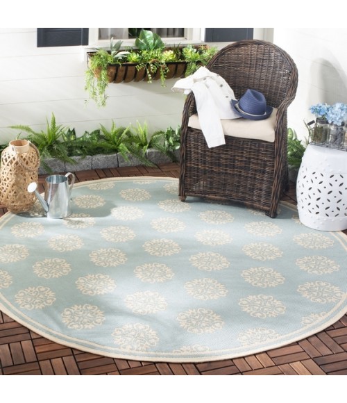 Safavieh Beach House BHS181 Aqua / Cream 8' X 8' Round Area Rug