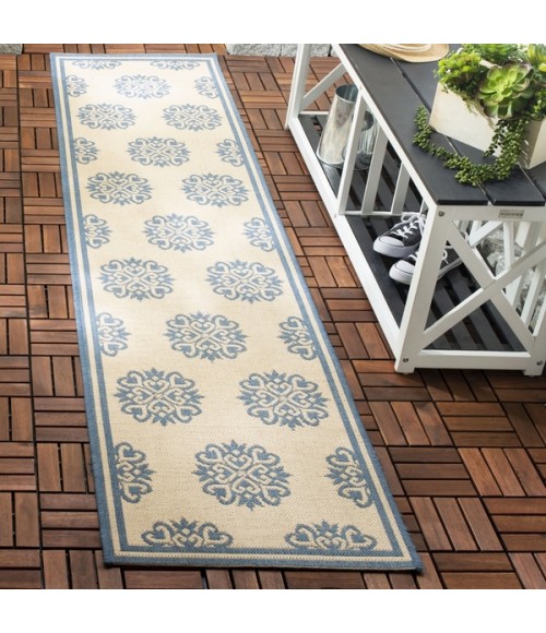 Safavieh Beach House BHS181 Blue / Creme 2'-2" X 6' Runner Area Rug