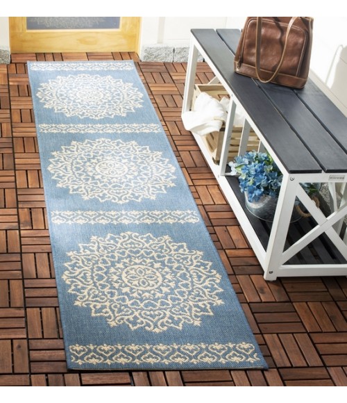 Safavieh Beach House BHS183 Cream / Blue 2'-2" X 12' Runner Area Rug