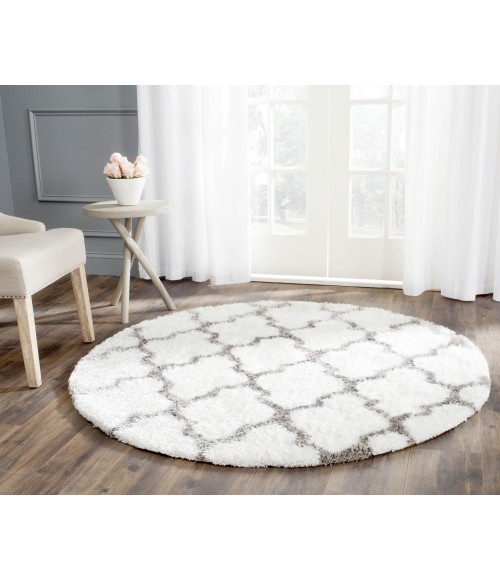 Safavieh Barcelona Shag BSG319 Ivory / Silver 5' X 5' Round Area Rug