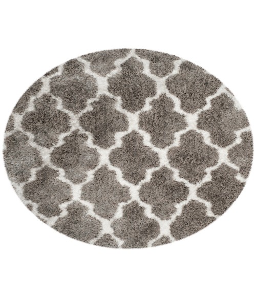 Safavieh Barcelona Shag BSG319 Silver / Ivory 5' X 5' Round Area Rug