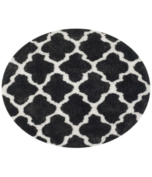 Safavieh Barcelona Shag BSG319 Graphite / Ivory 5' X 5' Round Area Rug