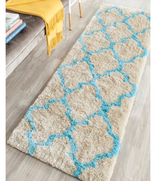 Safavieh Barcelona Shag BSG319 Cream / Blue 2'-3" X 7' Runner Area Rug