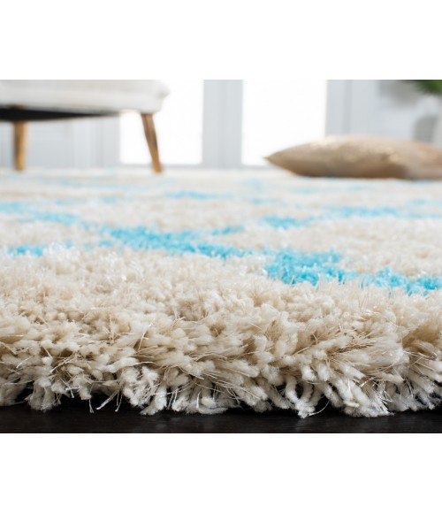 Safavieh Barcelona Shag BSG319 Cream / Blue 2'-3" X 7' Runner Area Rug