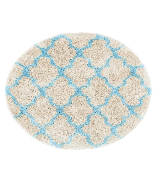 Safavieh Barcelona Shag BSG319 Cream / Blue 5' X 5' Round Area Rug
