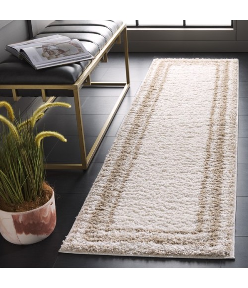 Safavieh Border & Stripe Shag BSP251 Ivory / Beige 2'-2" X 8' Runner Area Rug