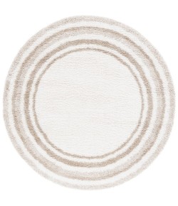 Safavieh Border & Stripe Shag BSP251 Ivory / Beige 6'-7" X 6'-7" Round Area Rug