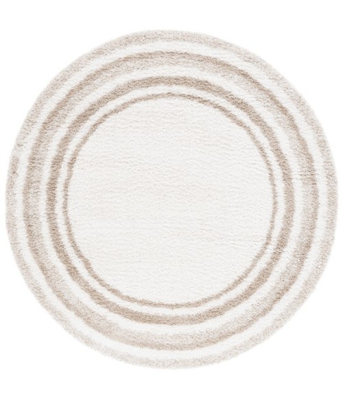Safavieh Border & Stripe Shag BSP251 Ivory / Beige 6'-7" X 6'-7" Round Area Rug