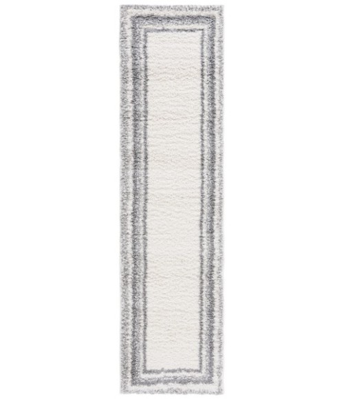Safavieh Border & Stripe Shag BSP251 Ivory / Grey 2'-2" X 8' Runner Area Rug