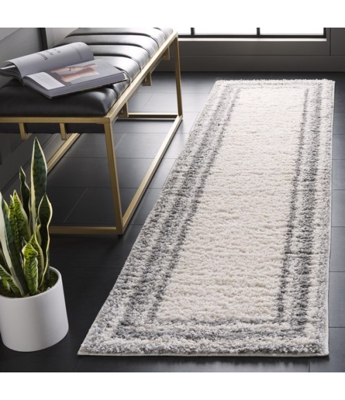 Safavieh Border & Stripe Shag BSP251 Ivory / Grey 2'-2" X 8' Runner Area Rug
