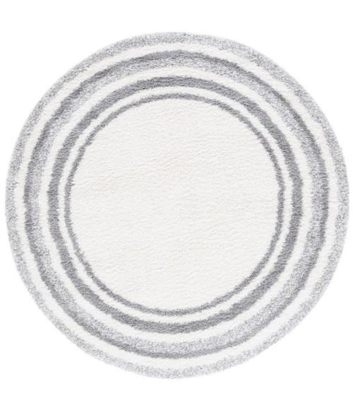 Safavieh Border & Stripe Shag BSP251 Ivory / Grey 6'-7" X 6'-7" Round Area Rug